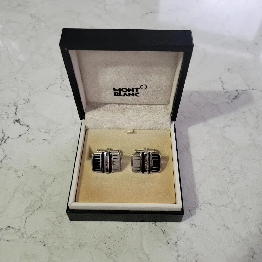 Montblanc Silver and Black Cufflinks.
